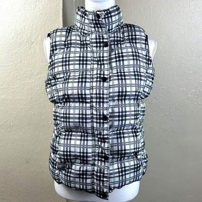 Chaleco acolchado Faded Glory talla S pequeño negro blanco a cuadros forrado de lana cremallera completa Foto 1 de 4