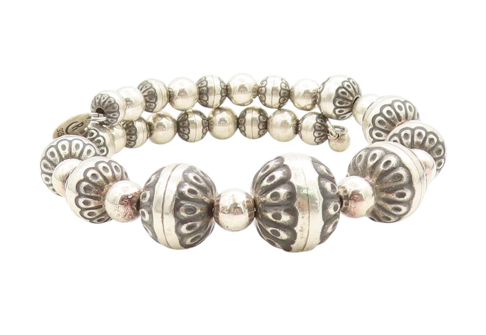 925 Sterling Silver Vintage Bracelet CAROLYN POLLACK Floral Coil Wrap  BT11368 - Image 1 of 4