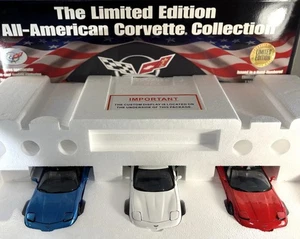 Franklin Mint 1:24 All American Corvette 3 Car Complete Set Red White & Blue New - Picture 1 of 16