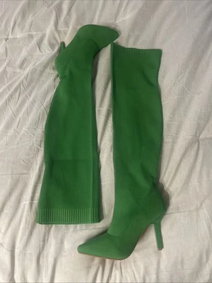 Bota Stilleto de punto elástico verde manzana nueva sin caja talla 8 para mujer Foto 1 de 4