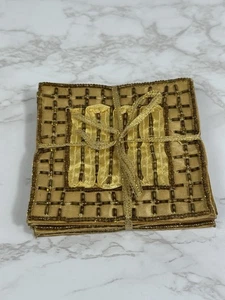 NEW Woodbridge Designs Set Of 4 Beaded Gold Square Coasters 4” - Picture 1 of 6