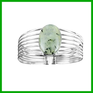 Daughters Day Sale Sterling Silver Moss Prehnite Gemstone Trendy Bangle Jewelry - Picture 1 of 13