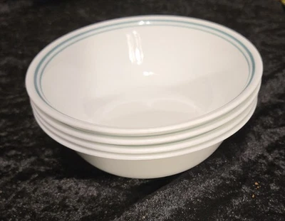 Lote de 4 cuencos blancos Corelle By Corning con rayas verdes y azules de 6,25" ligeramente usados Foto 1 de 4