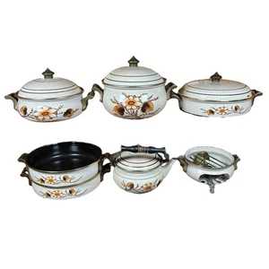 Vtg ASTA West Germany Floral Ceramic Cookware Set Pots, Pans Tea Pot 1960s MCM - Picture 1 of 24