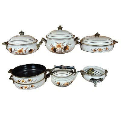 Vtg ASTA West Germany Floral Ceramic Cookware Set Pots, Pans Tea Pot 1960s MCM - Image 1 of 4