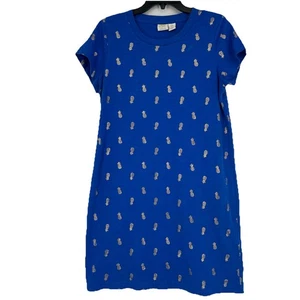 Abito T Shirt CC California Stampa Ananas Blu Oro Estate Spiaggia Casual Taglia S - Foto 1 di 9