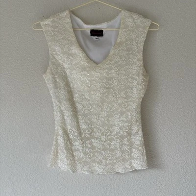 Vintage Heartsoul White Lace Shiny Sleeveless V-Neck Top - Image 1 of 4