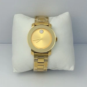Nuevo Reloj Mujer Movado Negrito Tono Oro Amarillo Punto Cristal 3600104 - Imagen 1 de 5
