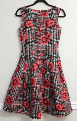 Vestido sin mangas OSCAR DE LA RENTA negro/rojo cintura caída falda plisada forrada talla 2 Foto 1 de 4