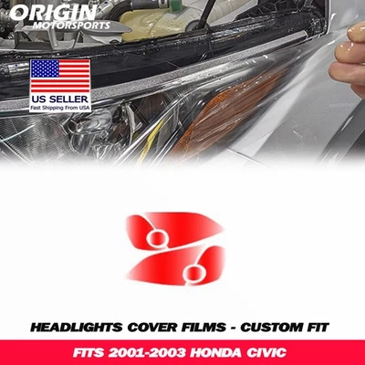 Комплект прозрачных чехлов для защиты фар PreCut бюстгальтер пленка PPF подходит для CIVIC 2001-2003 годов выпуска - Изображение 1 из 4