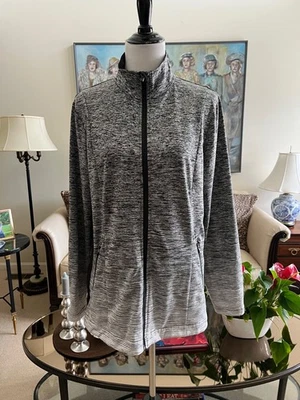 NUEVO SIN ETIQUETAS T by Talbots Gris Blanco Largo Slvs Cremallera Frontal Chaqueta Talla L Bolsillos Laterales Foto 1 de 4