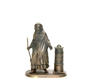 Vienna Bronze Zimmerman Maid with Broom Figure Match Holder - Picture 1 of 5