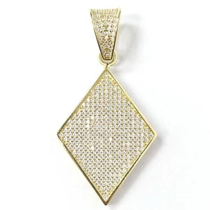 9ct Gold Pendant Poker Style Cubic Zirconia Stones 6.3g 44mm - Picture 1 of 13