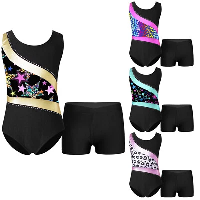DE Kinder Mädchen Turnanzug Ärmellos Body + Shorts Ballettanzug Gymnastik Trikot - Bild 1 von 3