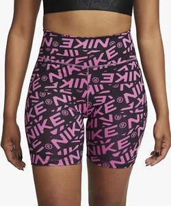 Nike One Women's Mid-Rise 7" Printed Biker Shorts Cosmic Fuchsia Size S - Picture 1 of 3