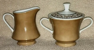 Seyei Japan Lido 1406 Creamer Sugar Bowl Set Perfect Brown Tan Fine China EUC - Picture 1 of 3
