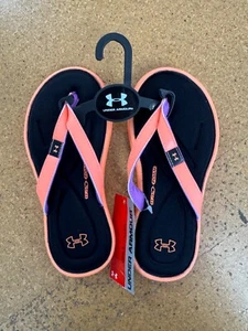 NEW Under Armour 4D Foam Black with Orange 1Y Girls Flip Flops - Picture 1 of 1