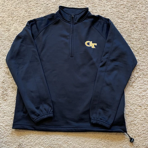Georgia Tech Sweatshirt Mens Medium Blue 1/4 Zip Long Sleeve Mock Neck 4071 Cover