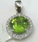 P0888S 1.78ct Regular Cut Round Halo Look Sterling Silver Peridot Pendant 