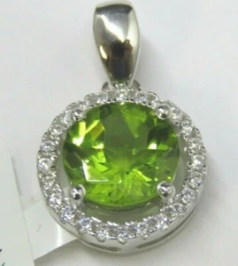 P0888S 1.78ct Regular Cut Round Halo Look Sterling Silver Peridot Pendant - Picture 1 of 1