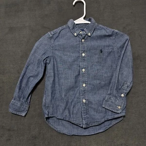 Ralph Lauren Polo Boys Size 5 Shirt Long Sleeve Denim Indigo Button Down EUC - Picture 1 of 8