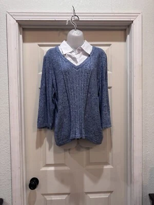 Suéter azul con inserción de cuello blanco Basic Editions para mujer aspecto en capas X-LARGE Foto 1 de 4