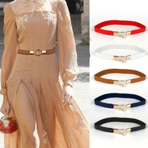 Stretch Elastic Skinny Waist Womens Belt Ladies Dress Waistband Metal Buckle - Picture 1 of 19