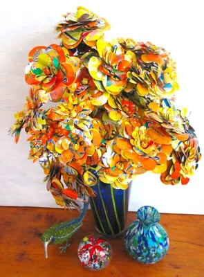 Arranjo upcycled boquete de flores (x6 hastes amarelo/laranja) decoração de presentes de casamento - Imagem 1 de 4