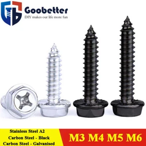 M3 - M6 Flanged Phillips Hexagon Self Tapping Screws Stainless Hex Head Tappers - Picture 1 of 104