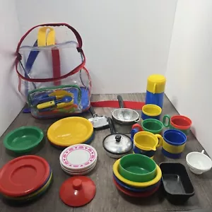 Lot Of Play Dishes And See Thru Carry Bag - Picture 1 of 6