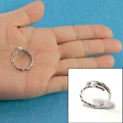 Solid Sterling Silver .925 White Mini Pearl Wheat-Style Adjustable Ring - Image 1 of 4