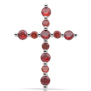 Tony Fein Kreuz Anhänger Zirkonia Stein Rot 925er Silber Massiv Rhodoniert Damen - Bild 1 von 6
