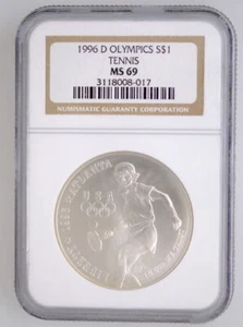 1996 D NGC MS 69 United States Olympics Tennis Comm Silver $1 Coin - Picture 1 of 2