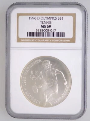 1996 D NGC MS 69 United States Olympics Tennis Comm Silver $1 Coin - Image 1 of 2
