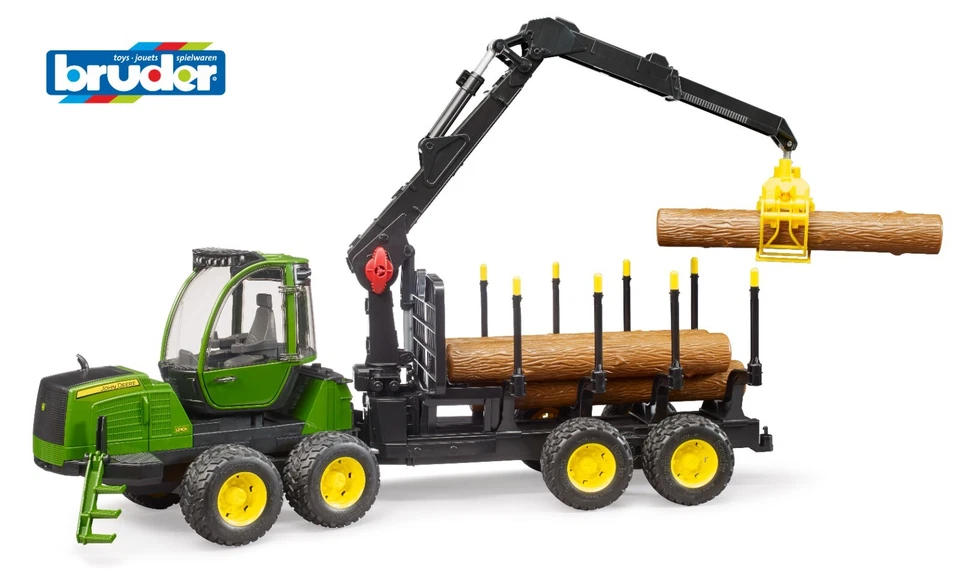 Bru2133 - Canotta Forestale John Deere 1210e con Tronchi Giocattolo Bruder