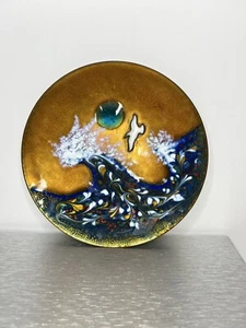 Kevin Kareka Copper Enamel 6 Inch Plate Waves And Seagull Signed - Picture 1 of 6