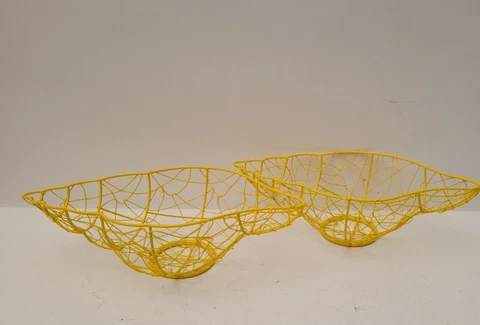 Lot of 2 Shell Shaped Metal Wire Basket Baskets Yellow Beach Decor Cover