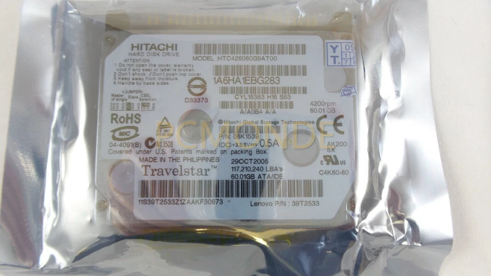 Hitachi Travelstar C4K60 60GB Hard Drive 1.8" ATA100 4200 RPM (08K1539) - Image 1 of 1