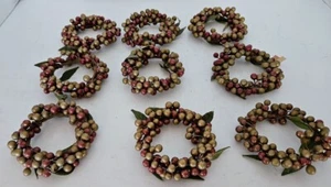 3 Country Primitive Brown & Deep Red Holly Berry Taper Candle Ring/Ornament~3.5" - Picture 1 of 7