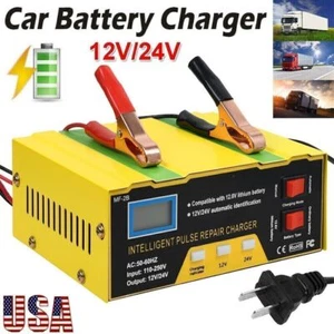 Car Battery Charger Heavy Duty 12V-24V Smart Automatic Intelligent Pulse Repair - Picture 1 of 12
