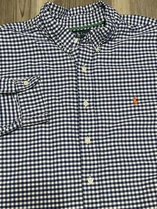 Ralph Lauren Mens Size 2XL Blue White Check Long Sleeve Button Up 100% Cotton - Picture 1 of 7