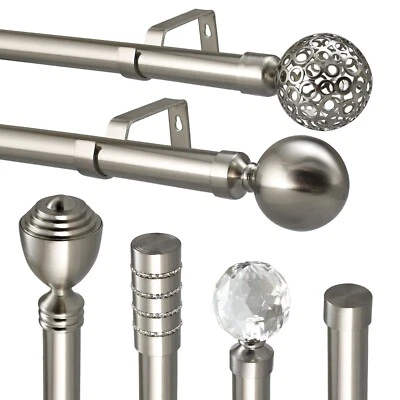 Barra de metal extensible de plata cepillada con ojales de poste de cortina 75 cm - 400 cm fuerte 28 mm Foto 1 de 4
