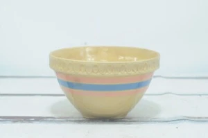 Antike gelbe Ware McCoy Steinzeug Schüssel USA Mischschüssel blau/rosa Streifen 9,5 Zoll - Bild 1 von 12