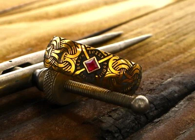 Viking Tungsten Ring, Ruby Tungsten Ring, Men's Wedding Band - Image 1 of 4