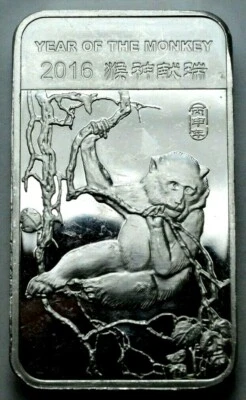 5 Oz 999 Silver Bar 2016 LUNAR YEAR OF THE MONKEY Playful Clever Curious Nimble. - Image 1 of 4