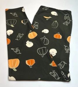 NEW LuLaRoe TC2 Leggings GREEN ORANGE Pumpkin SKULL Bird Raven Crow AUTUMN Fall - Picture 1 of 4