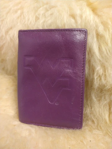 WVU MOUNTAINEERSs NCAA ENGRAVED WVU ON THIS PURPLE LEATHER ID WALLET -GREAT COND Cover