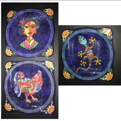 Cocinaware Talavera Tia Lety's Melamine Square Artwork Plates 11" Set of 3 New - Image 1 of 3