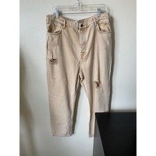 We The Free Free People Womens khaki button fly distressed Straight jeans