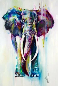 Elephant Animal Colourful Painting Large Wall Art Framed Canvas Picture 20x30" - Picture 1 of 1